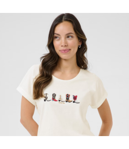 Cream Cowboy Boot detail tee- White