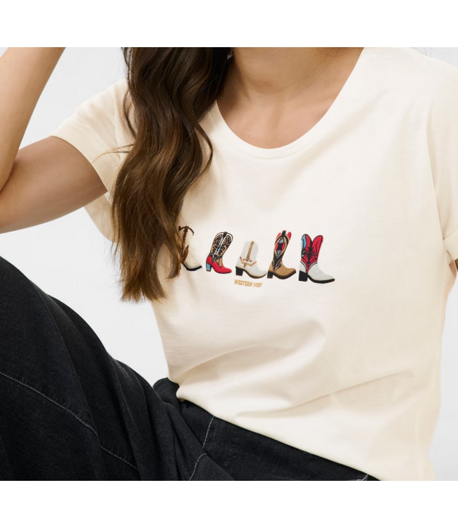 Cream -Cowboy Boot detail tee- White