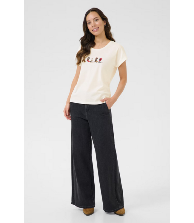 Cream -Cowboy Boot detail tee- White