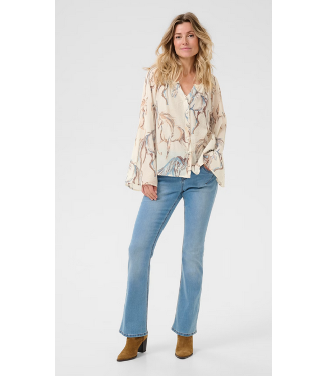 Cream -Horse print blouse