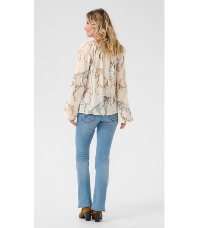 Cream -Horse print blouse