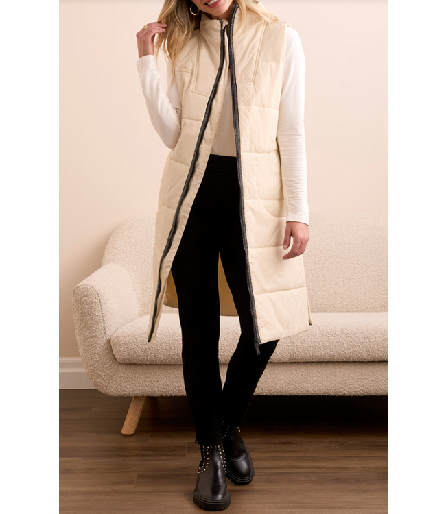 Tribal - Long zip front quilted vest- Moonstone