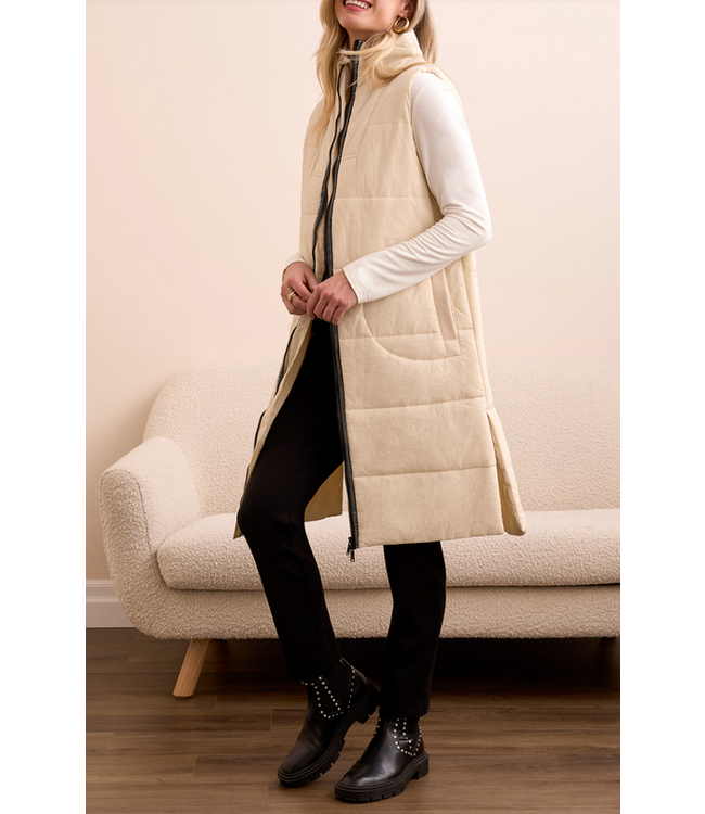 Tribal - Long zip front quilted vest- Moonstone