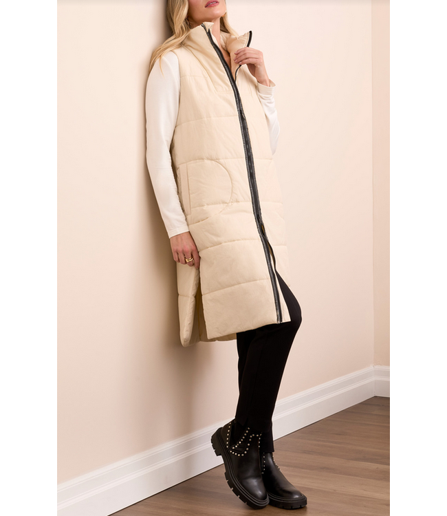 Tribal - Long zip front quilted vest- Moonstone