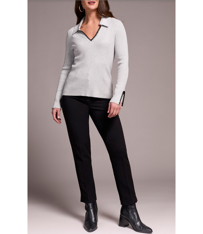 Tribal -Blanket Stitch Johnny Collar - Grey