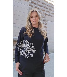 Charlie B -Crew neck Jaquard sweater- Black