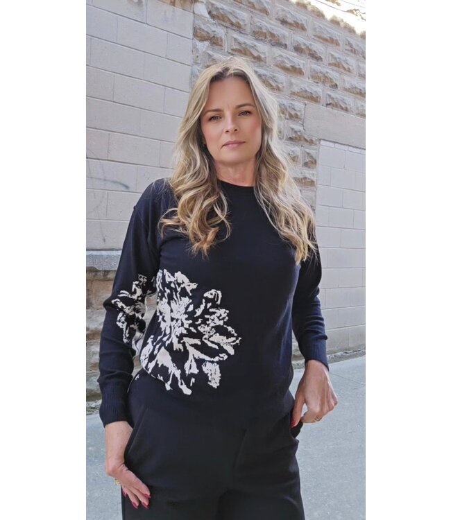 Charlie B -Crew neck Jaquard sweater- Black