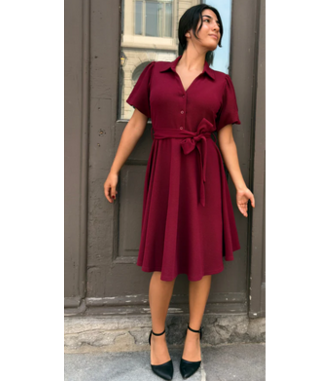 Annick -Coralie Tie Waist Dress- Burgundy