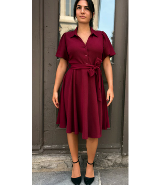 Annick -Coralie Tie Waist Dress- Burgundy