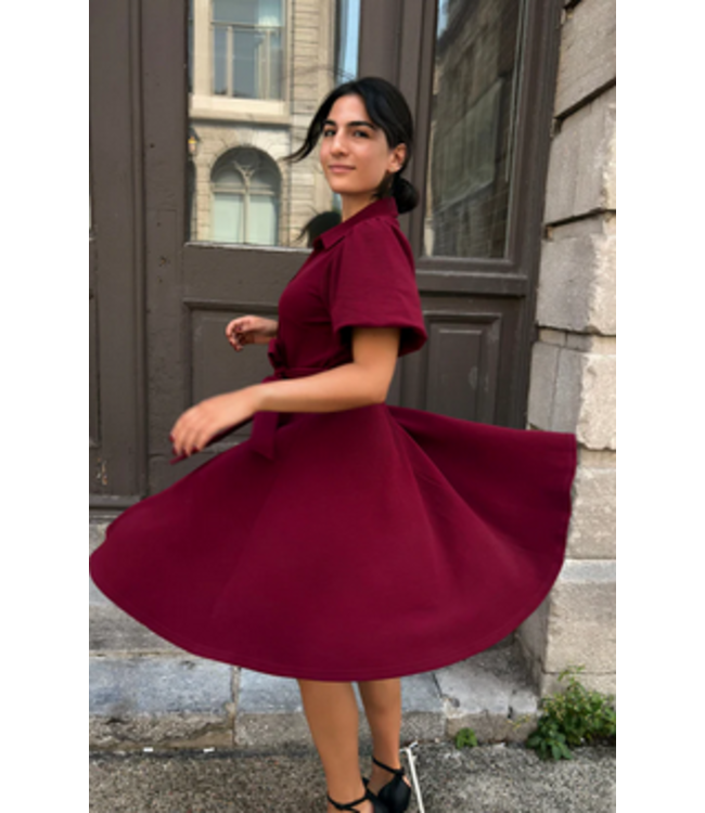 Annick -Coralie Tie Waist Dress- Burgundy