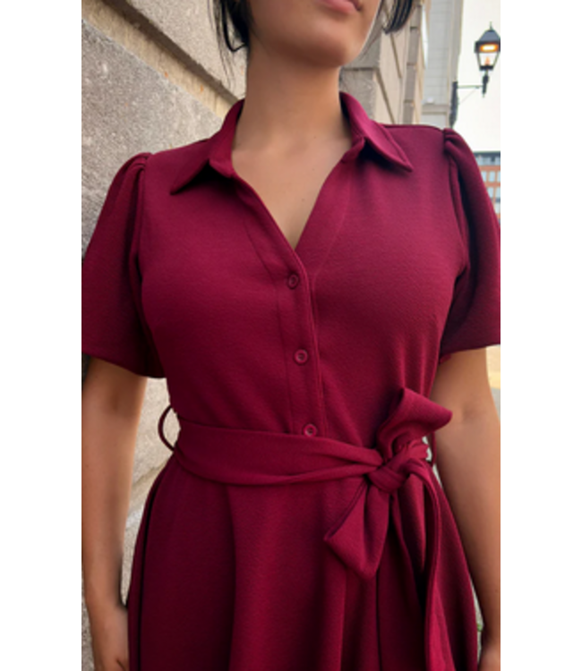Annick -Coralie Tie Waist Dress- Burgundy