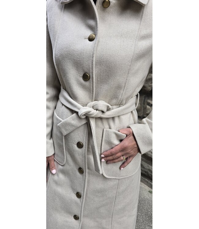 Cream  - Clara Long Coat - Ancient Scroll