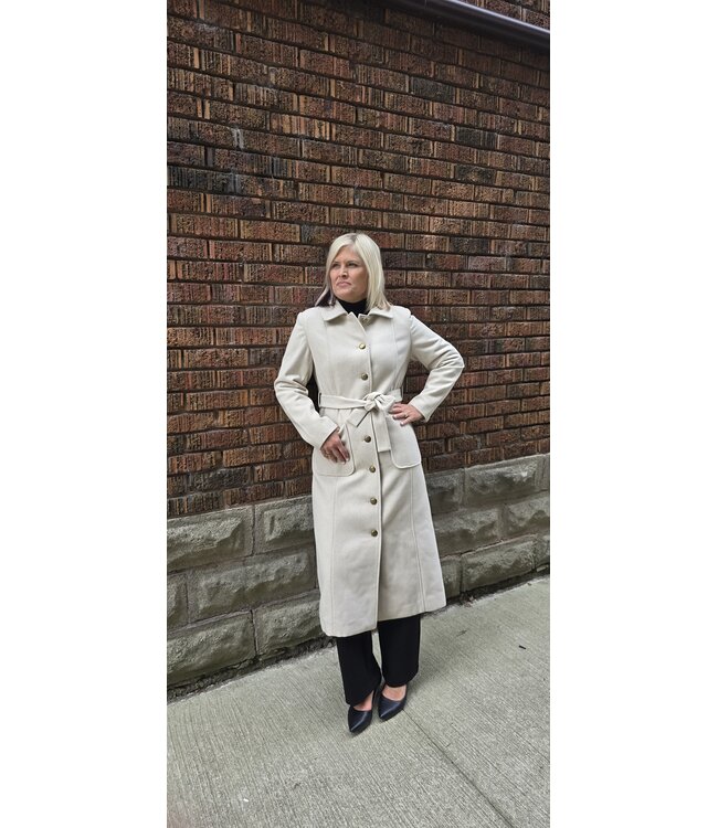 Cream  - Clara Long Coat - Ancient Scroll