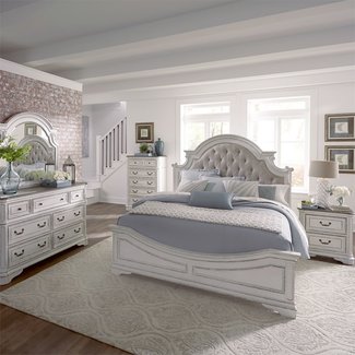 Magnolia Manor Queen Uph Bed, Dresser & Mirror, Chest, NS (244-BR-QUBDMCN)