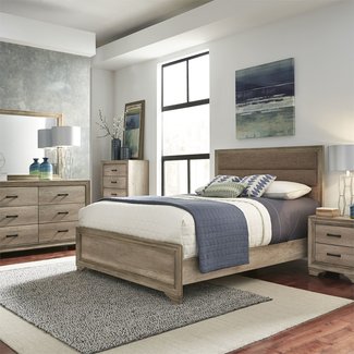 Sun Valley Queen Uph Bed, Sun Valley (439-BR) Upholstered Bed, Dresser & Mirror, Chest, NS 439-BR-QUBDMCN