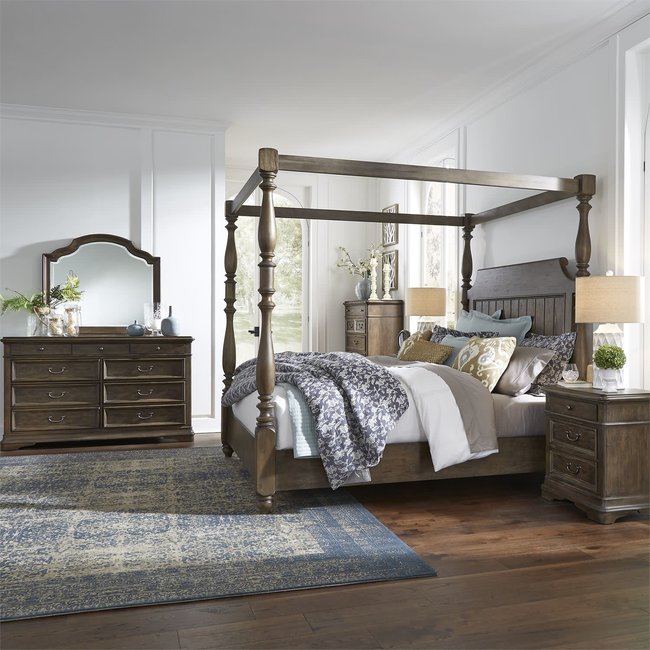 Liberty Furniture Homestead (693-BR) Queen Canopy Bed, Dresser & Mirror, Chest, N/S 693-BR-QCBDMCN