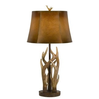 CAL Lighting BO-2805TB 150W 3 Way Darby Antler Resin Table Lamp With Leathrette Shade