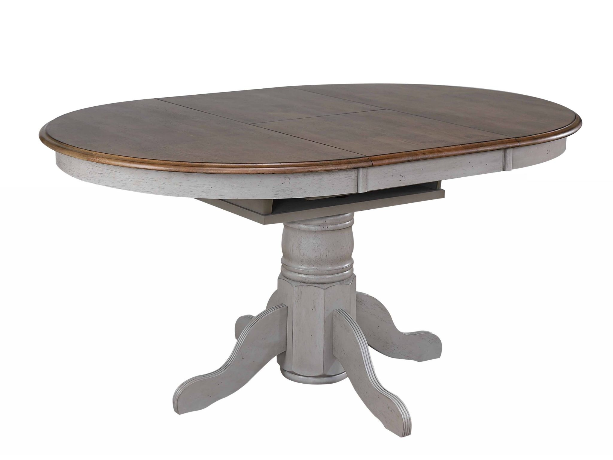 Dlu Cg4260 Go Round Or Oval Extendable Dining Table Distressed Gray And Brown Wood Wholesale Furniture Mattress