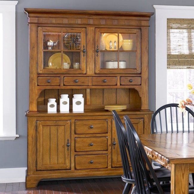 dining room table set with hutch