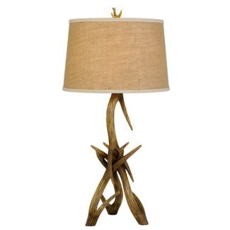 CAL Lighting 150w 3 Way Drummond Antler Resin Table Lamp With Burlap Shade