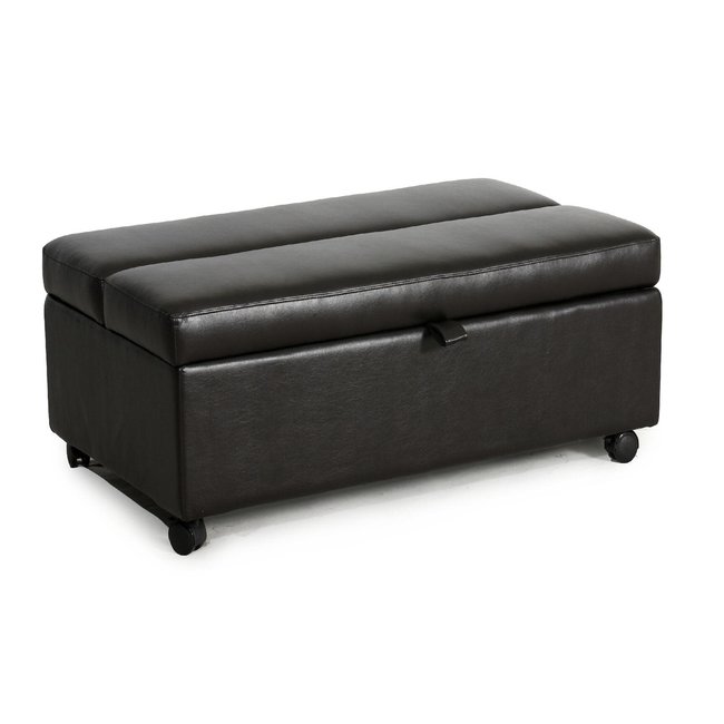 Sunset Trading Sleeper Ottoman with Bonded Leather Upholstery Caster Wheels and Gel Mattress in Espresso
