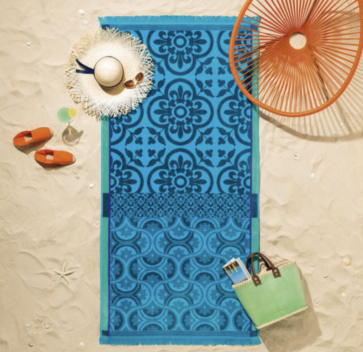 Le Jacquard Francais Santorin Turquoise Beach Towel 39"x79"