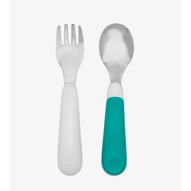 OXO TOT On The Go Fork & Spoon In Travel Case - Teal
