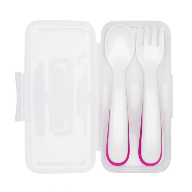 OXO TOT On The Go Plastic Fork & Spoon - Pink