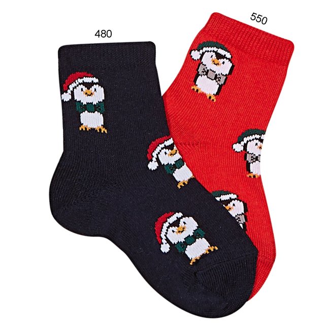 Condor Penguin Emeroidery Christmas Short Socks Black