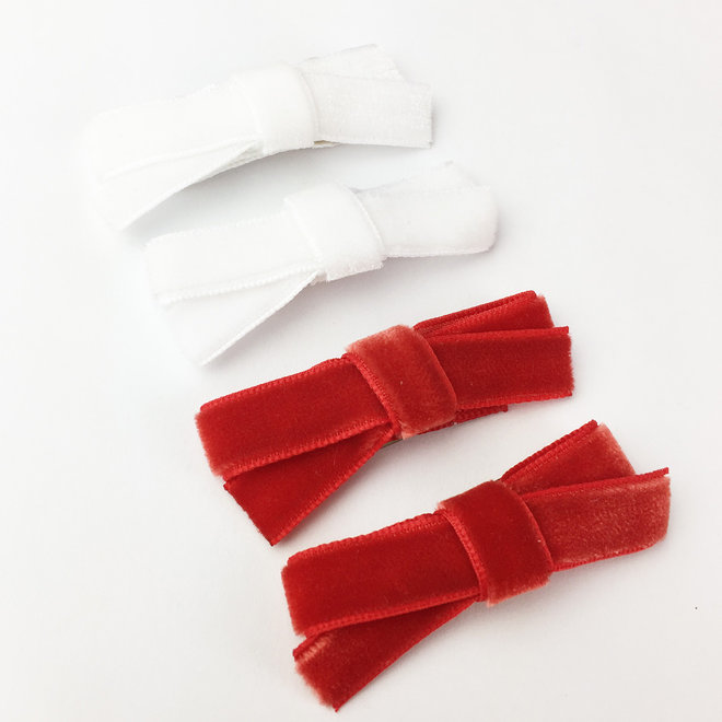 Baby Wisp - Velvet Hand Tied Bows 4 pack - Red & White