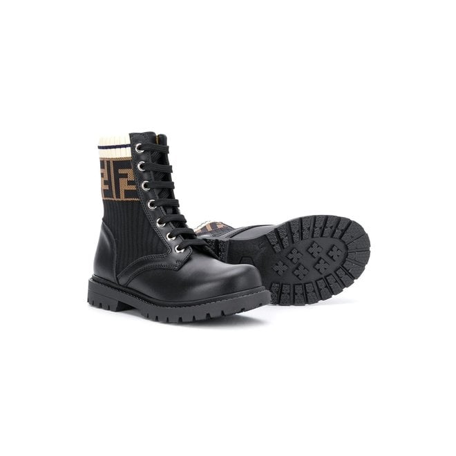 FENDI LACE UP BOOT WITH ANKLE LOGO DETAIL