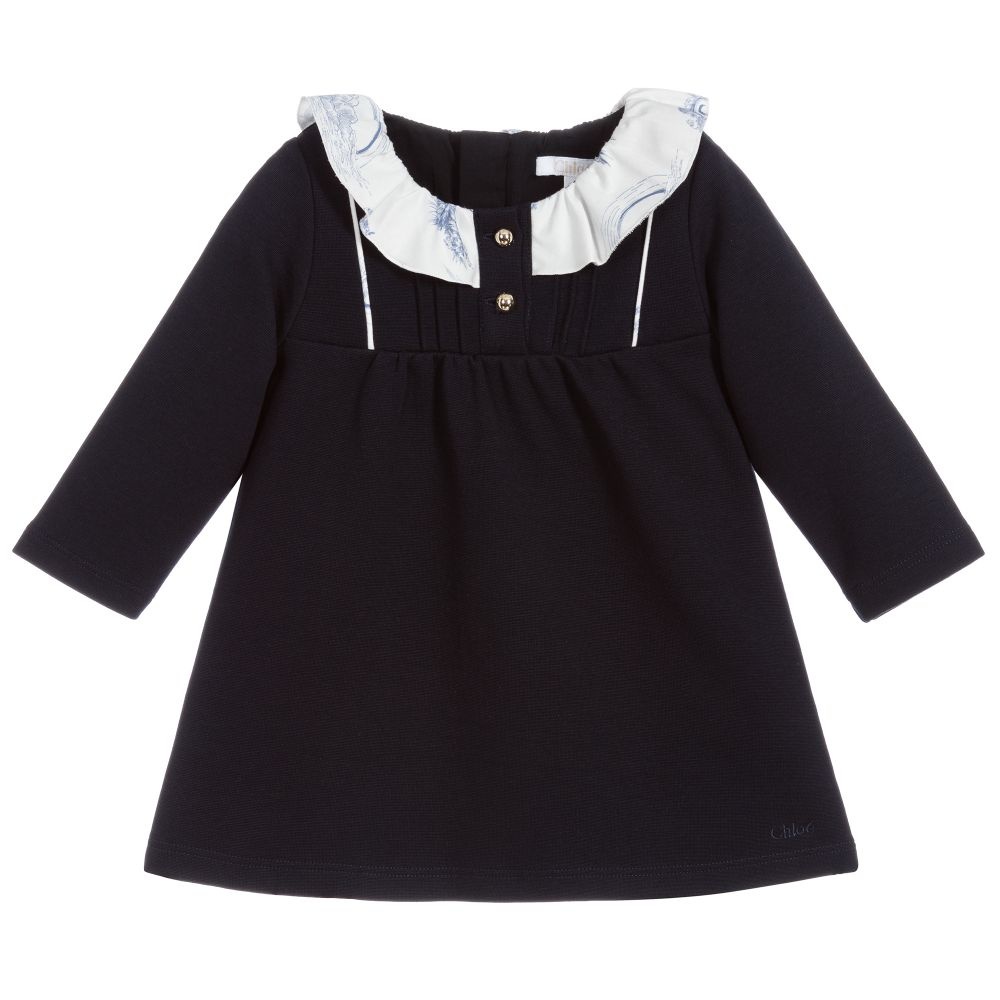 Chloe Ruffled-Collar Cotton Dress Navy - Moda Kids