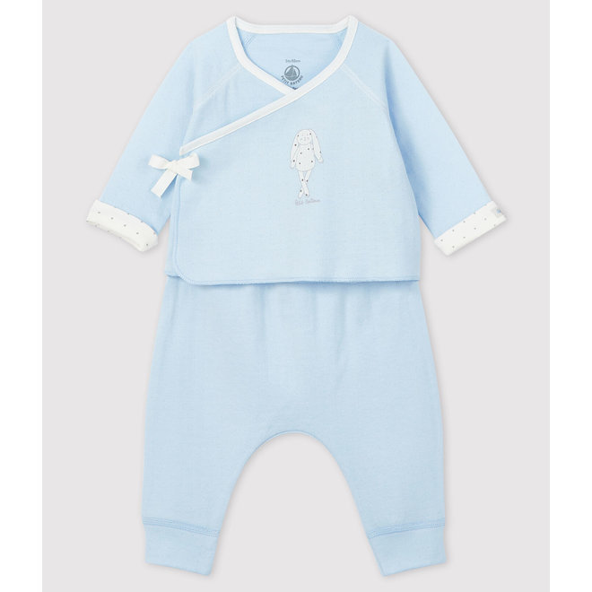 Baby boy's blue tube-knit gift set