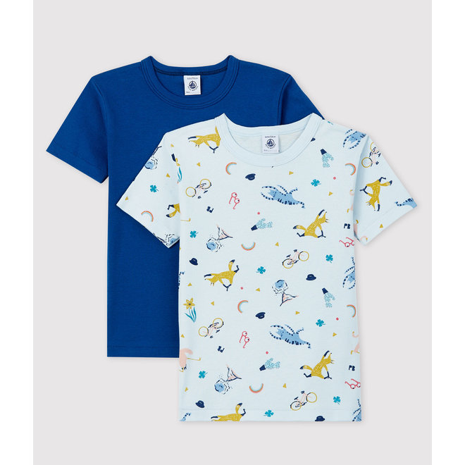 Boys' Short-Sleeved Yoga Animals T-Shirt - 2-Piece Set blue