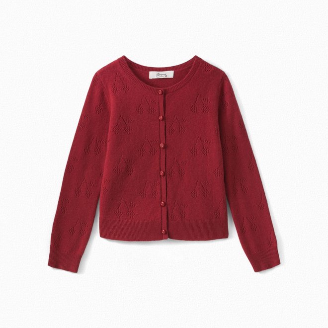 GIRLS' OPENWORK CASHMERE CARDIGAN RASPBERRY