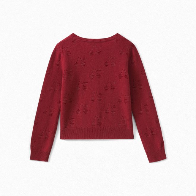 GIRLS' OPENWORK CASHMERE CARDIGAN RASPBERRY