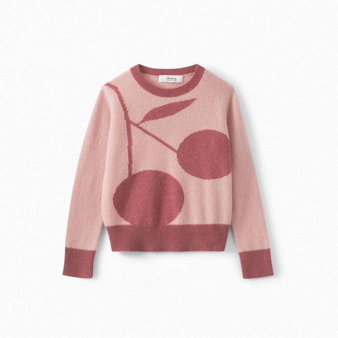 GIRLS' CASHMERE SWEATER WITH GIANT CHERRIES FADED PINK