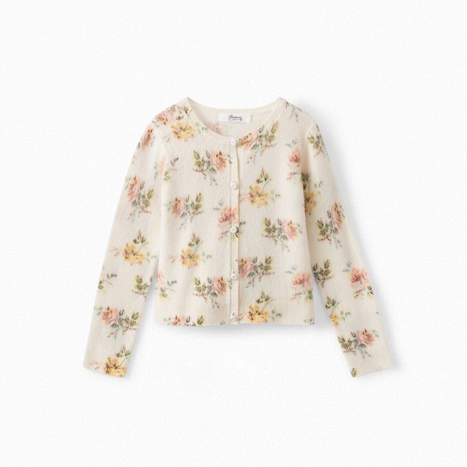 GIRLS' PRINTED CASHMERE CARDIGAN WHITE