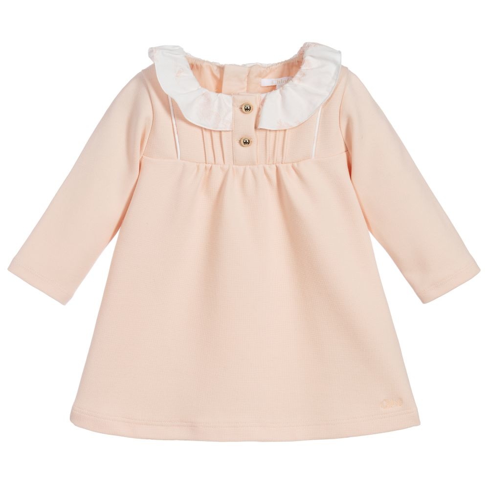 Chloé Kids Ruffled Collar Dress Pale Pink - Moda Kids