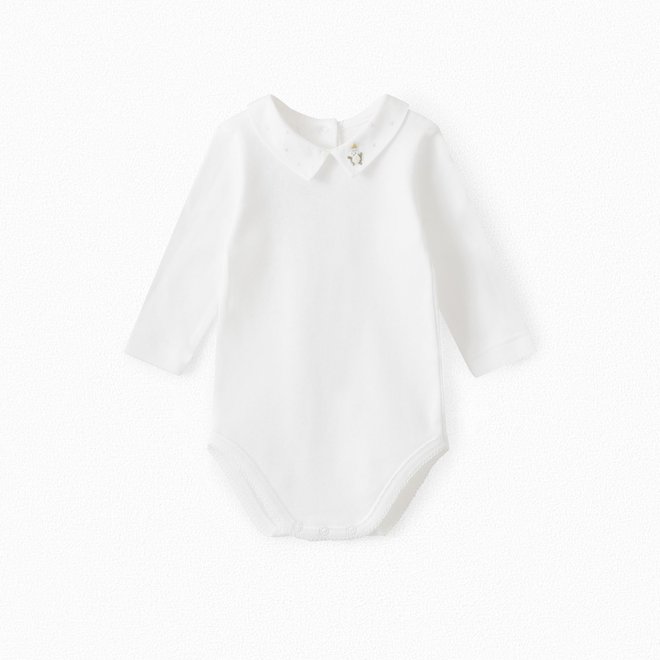 BABY ONESIE WITH EMBROIDERED COLLAR SKY BLUE