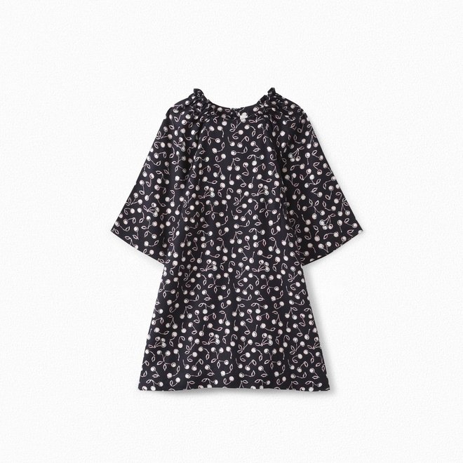 Girls' Cherry Print Twill Dress Navy