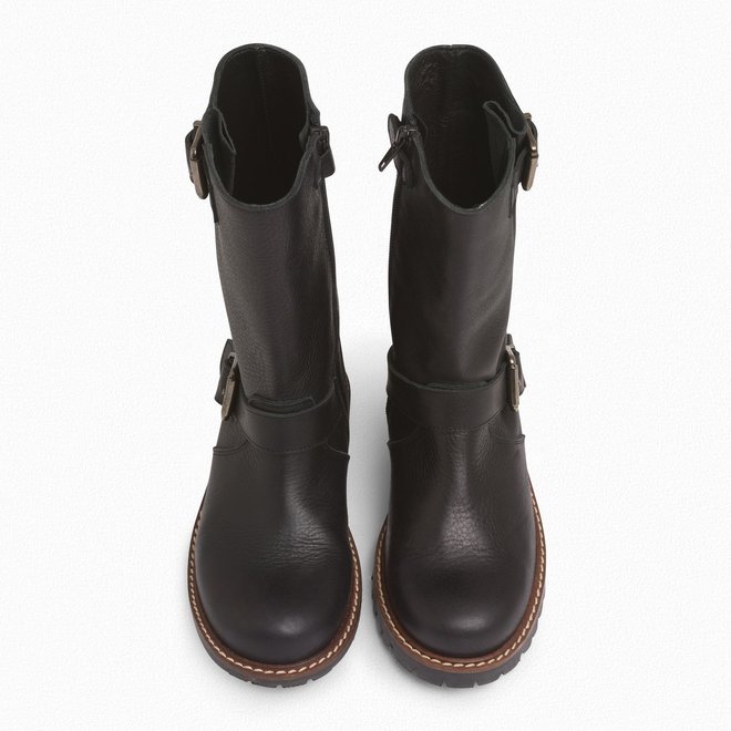 Girls Leather Biker Boots Black Moda Kids
