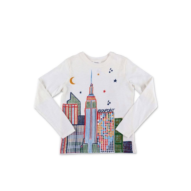 City Landscape Printed Rustic Jersey T-Shirt Milk White