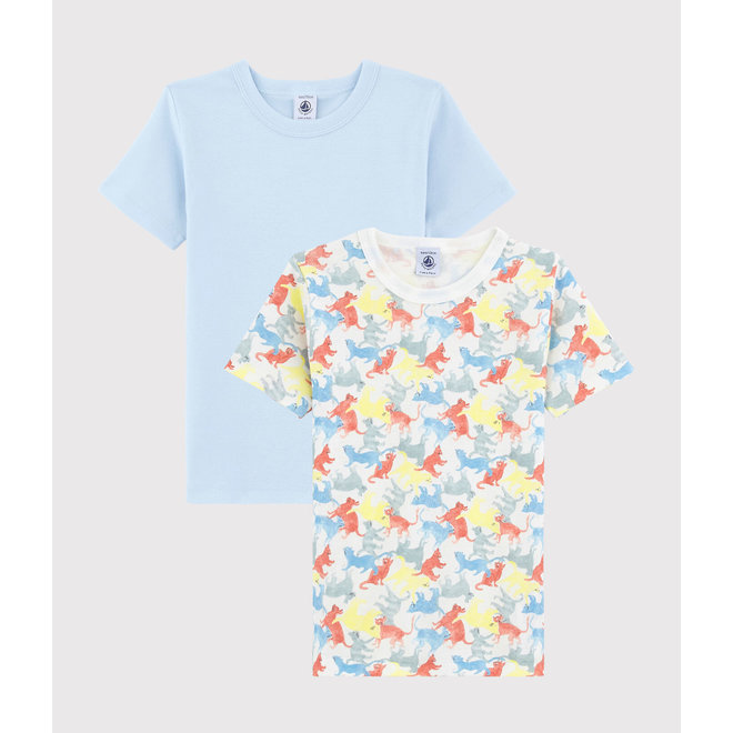 Boys' Short-Sleeved Cat Print Organic Cotton T-Shirt - 2-Pack Dino