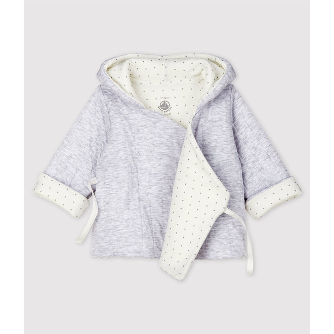 Babies' Grey Hoody In Quilted Organic Cotton Tube Knit