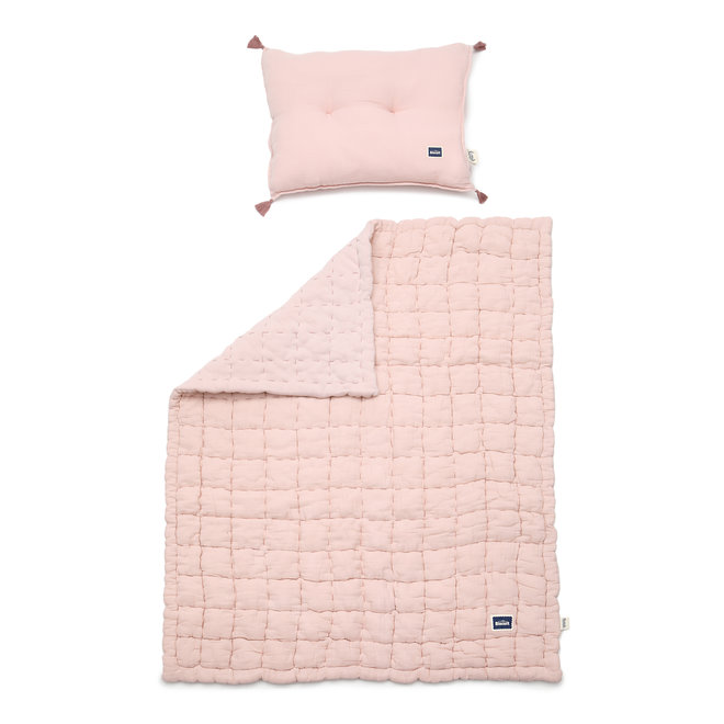 BISCUIT COLLECTION - MUSLIN 100% COTTON QUILTED BEDDING SET "L" 105x125 cm - POWDER PINK