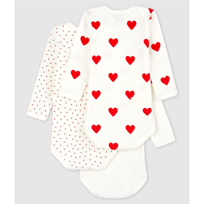 Baby Girls' Long-sleeved Heart Pattern Organic Cotton Bodysuit - 3-Pack