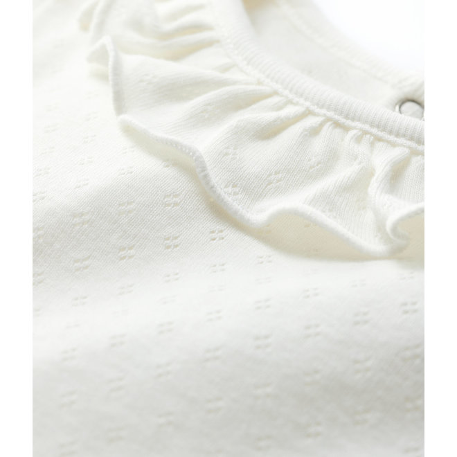 Baby Girls' Short-Sleeved Cotton Openwork Blouse Marshmallow white