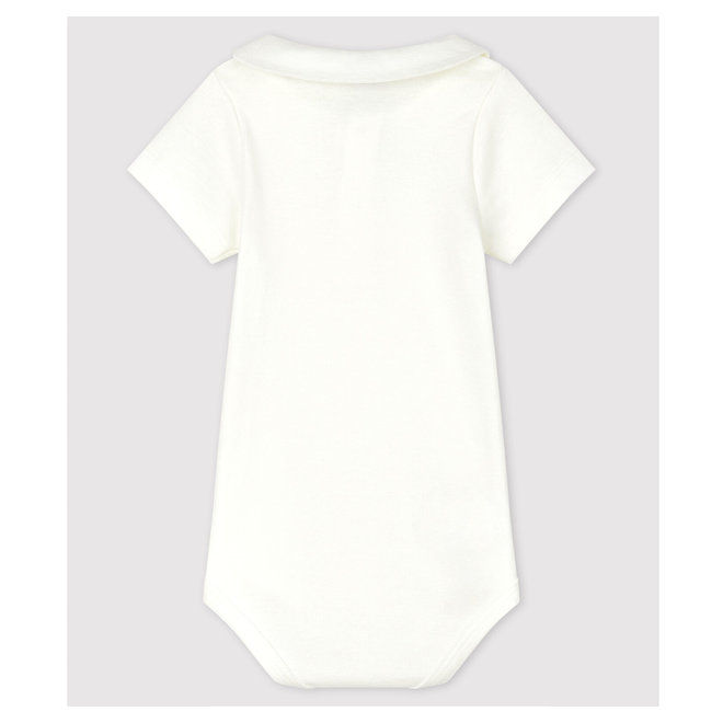 Baby Boys' Cotton Bodysuit with Embroidered Collar Marshmallow white