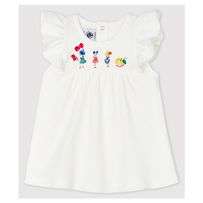 Baby Girls' Short-Sleeved Cotton Blouse Marshmallow white